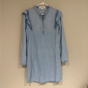 Cloth & Stone for Anthropologie ruffle shoulder chambray denim dress